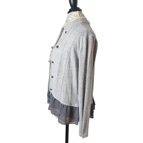 Maurices Open Front Knit Cardigan M Gray Heathered Ruffled Hem Coquette Fairy - Picture 3 of 5